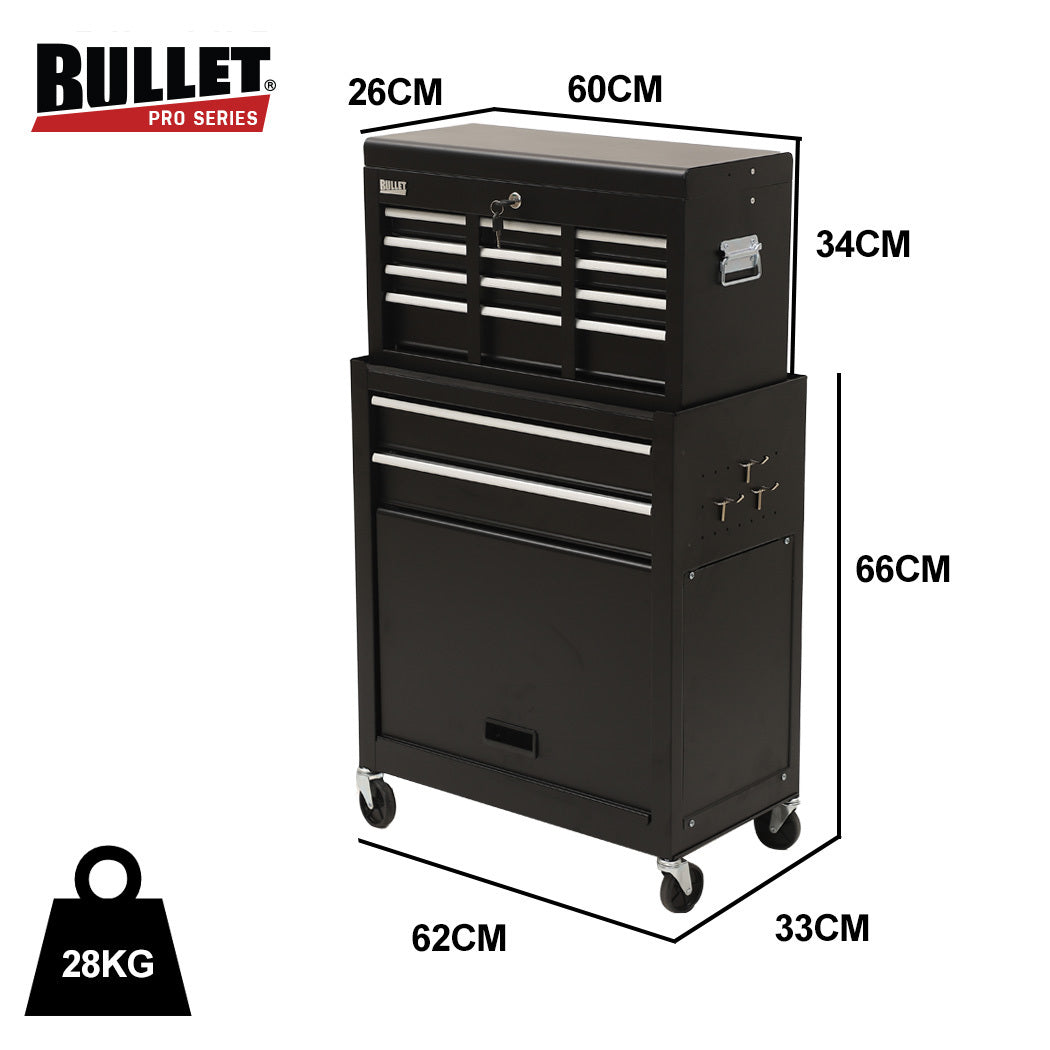 Bullet 8 Drawer Tool Box Cabinet Chest Storage, Toolbox Garage Organiser Set, Black