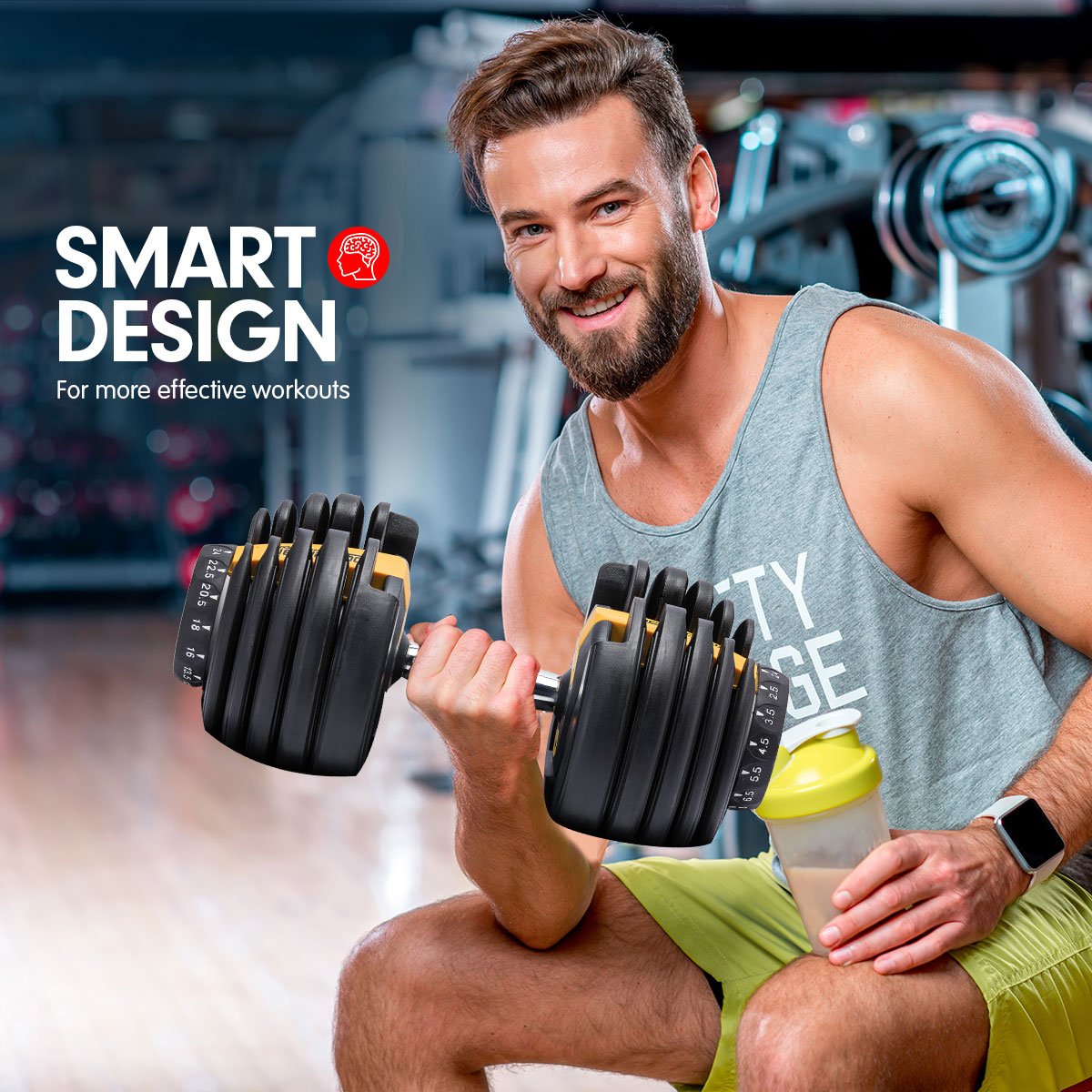 Powertrain 48KG Adjustable Dumbbell Set With Stand - Gold