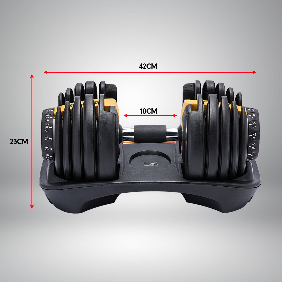 Powertrain 48KG Adjustable Dumbbell Set With Stand - Gold