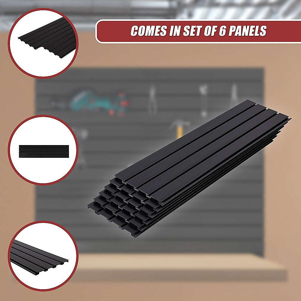 Slatwall Storage Pack of 6 Black PVC Panels - Retail Display Garage Storage