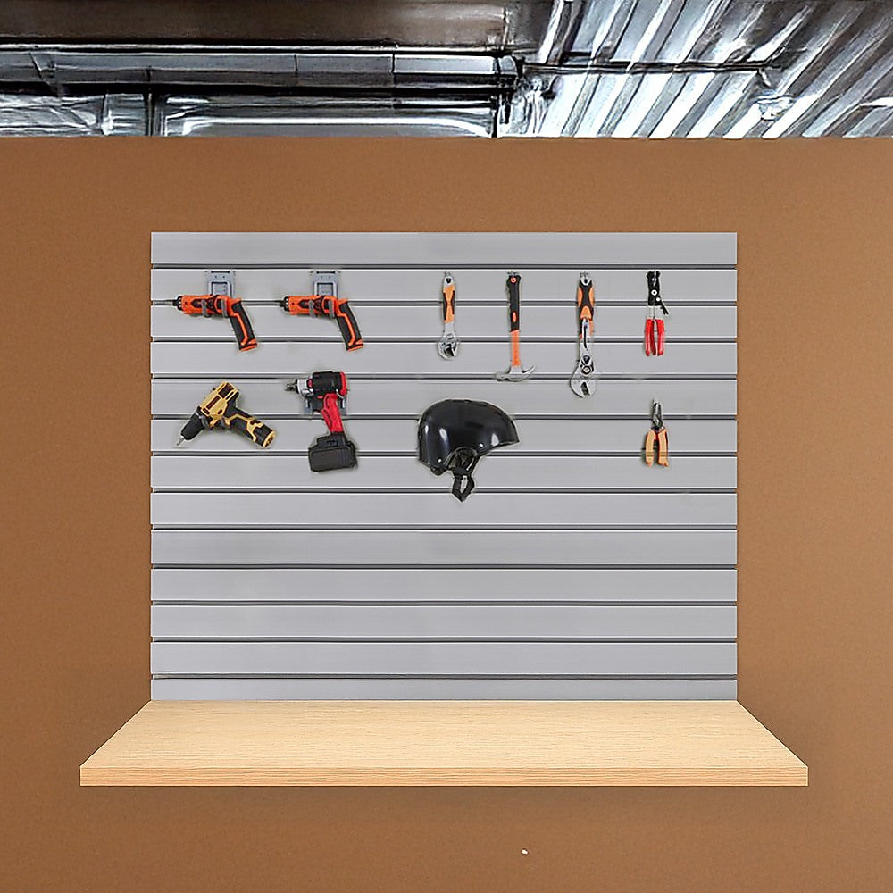 Slatwall Storage Pack of 6 Grey PVC Panels - Retail Display Garage Storage + Hooks