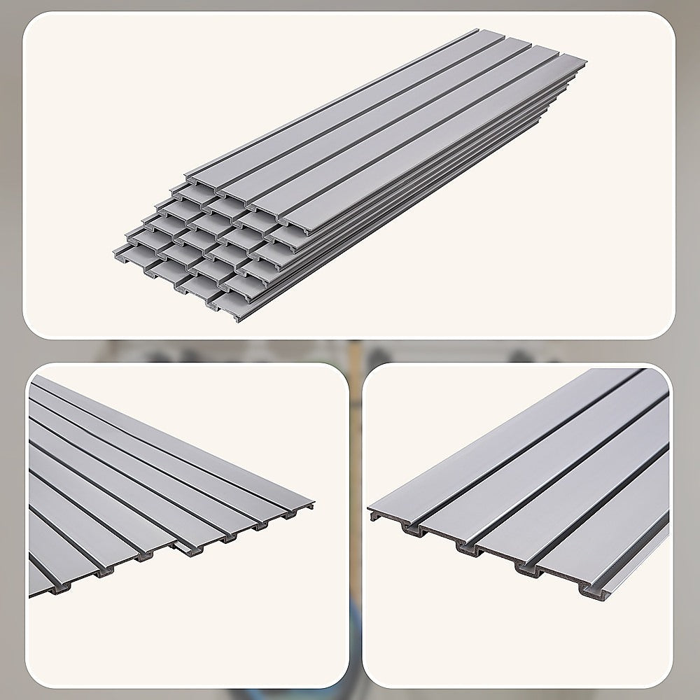 Slatwall Storage Pack of 6 Grey PVC Panels - Retail Display Garage Storage + Hooks