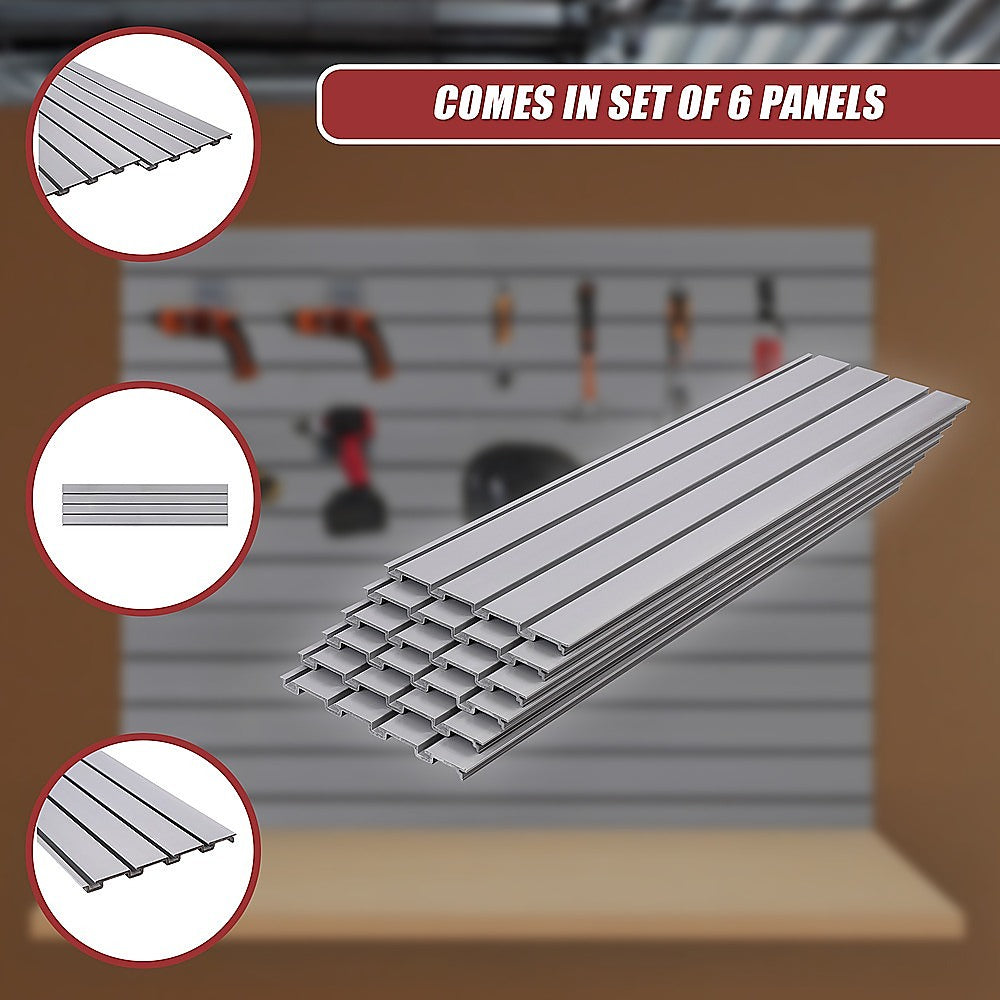 Slatwall Storage Pack of 6 Grey PVC Panels - Retail Display Garage Storage + Hooks