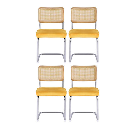 Artiss Dining Chairs Set of 4 Velvet Rattan Cantilever Yellow