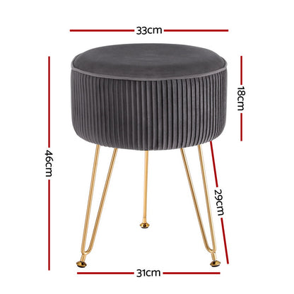 Artiss Ottoman Foot Stool Vanity Velvet Round Grey