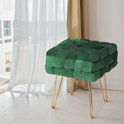 Artiss Ottoman Foot Stool Vanity Woven Velvet Green