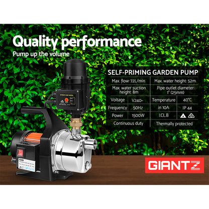 Giantz Garden Water Pump 1500W High Pressure Tank Rain Farm Irrigation Black