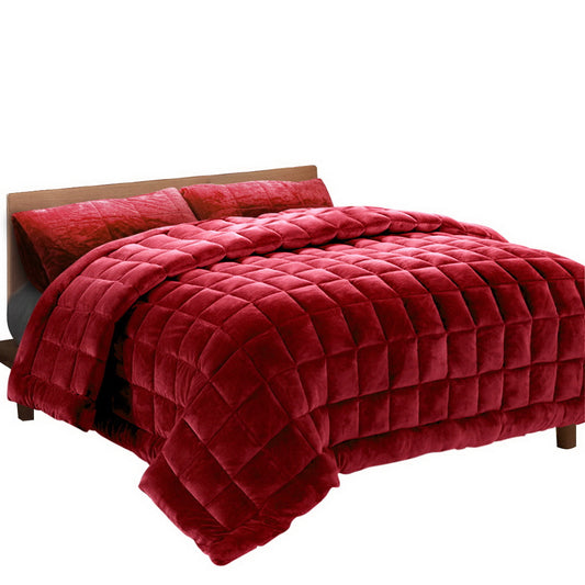 Faux Mink Quilt Burgundy King Giselle Bedding