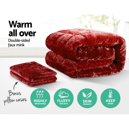 Faux Mink Quilt Burgundy King Giselle Bedding