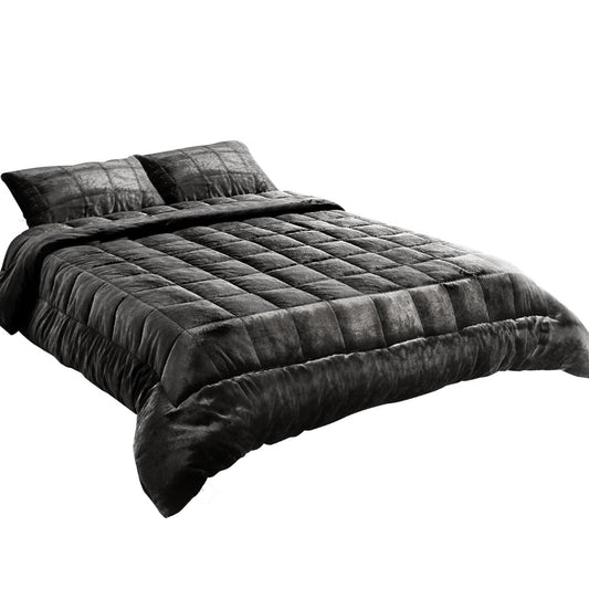 Faux Mink Quilt Charcoal King Giselle Bedding