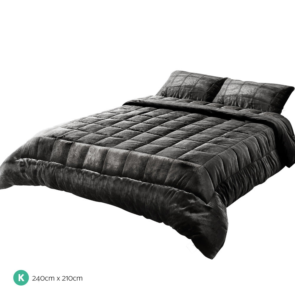 Faux Mink Quilt Charcoal King Giselle Bedding