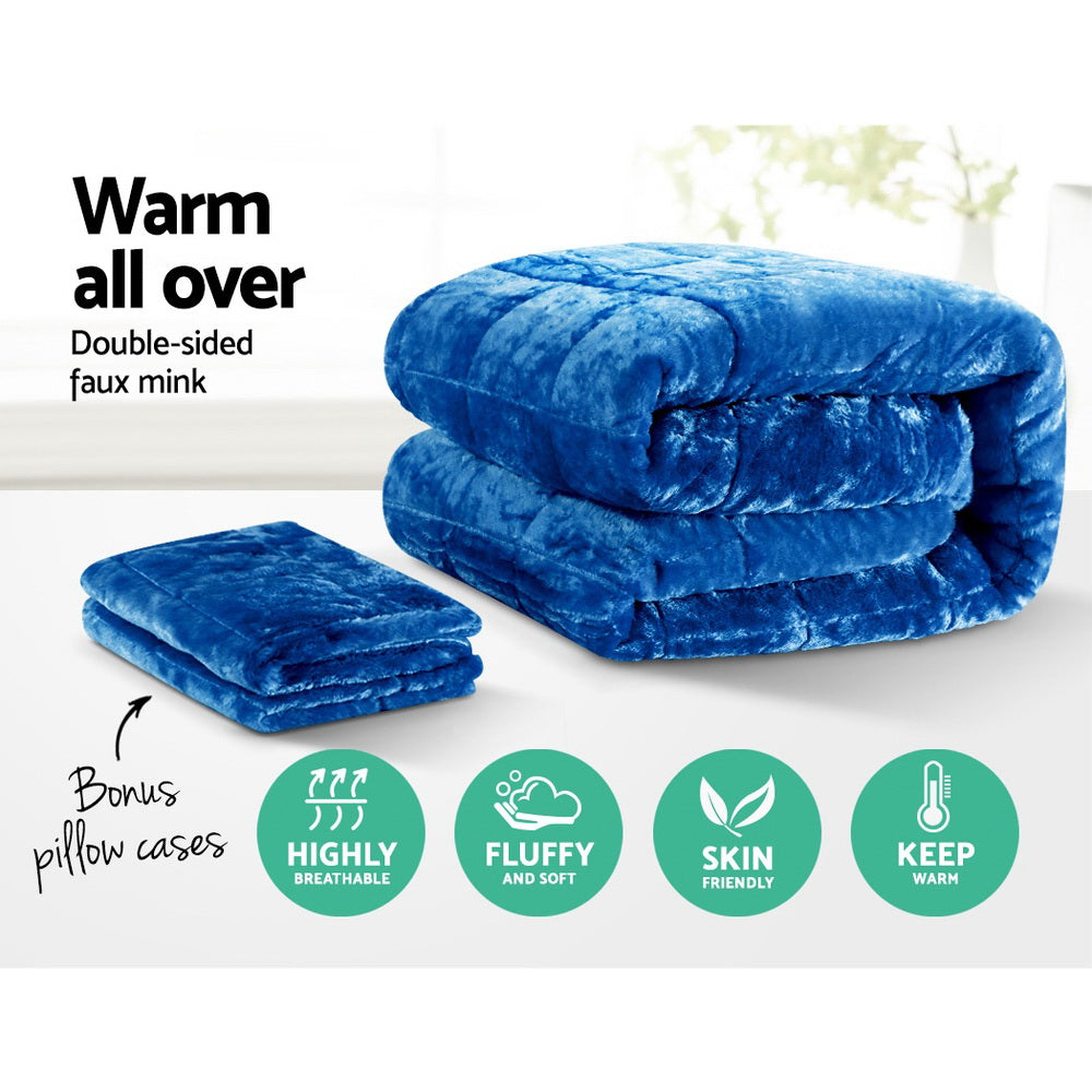 Faux Mink Quilt Blue King Giselle Bedding