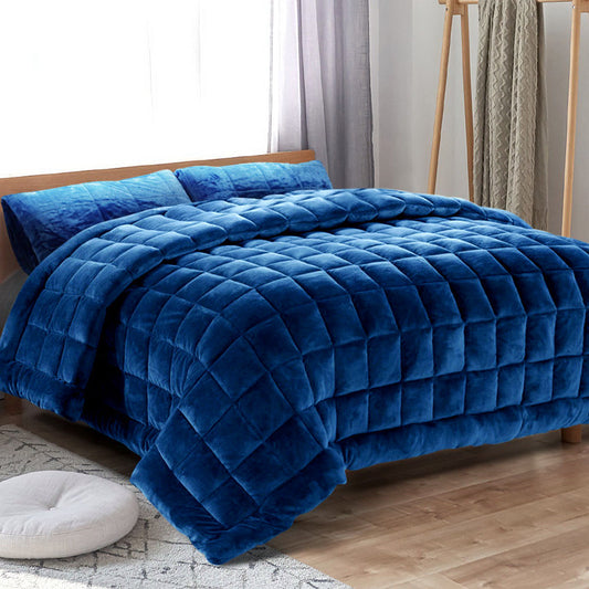 Faux Mink Quilt Blue King Giselle Bedding