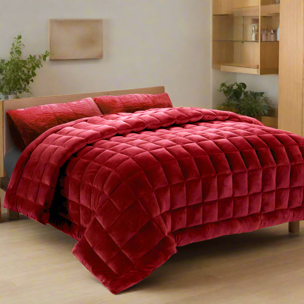 Faux Mink Quilt Burgundy King Giselle Bedding