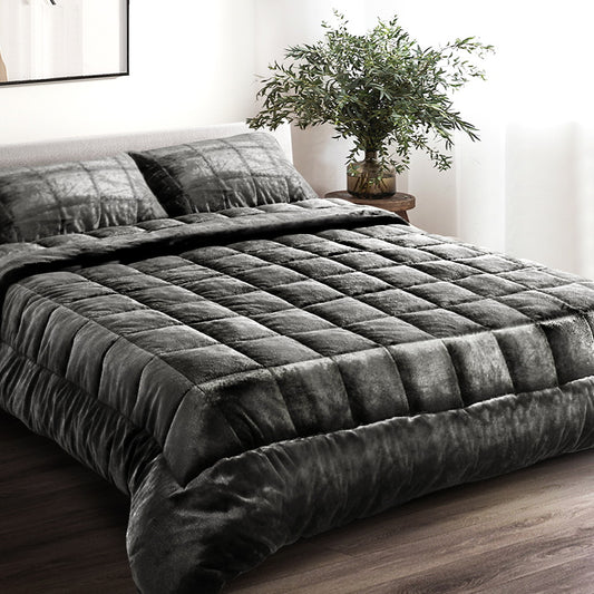 Faux Mink Quilt Charcoal King Giselle Bedding