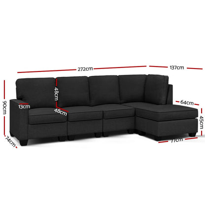 Artiss Modular Sofa Chaise Set 5-seater Dark Grey