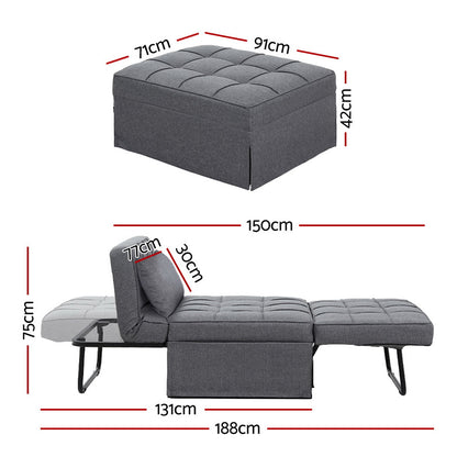 Artiss Sofa Bed Lounge Convertible Ottoman 1 Seater Couch Recliner Linen Grey