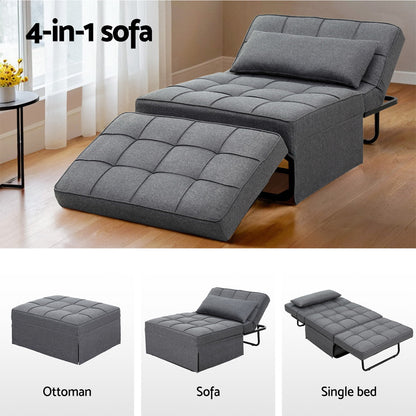 Artiss Sofa Bed Lounge Convertible Ottoman 1 Seater Couch Recliner Linen Grey