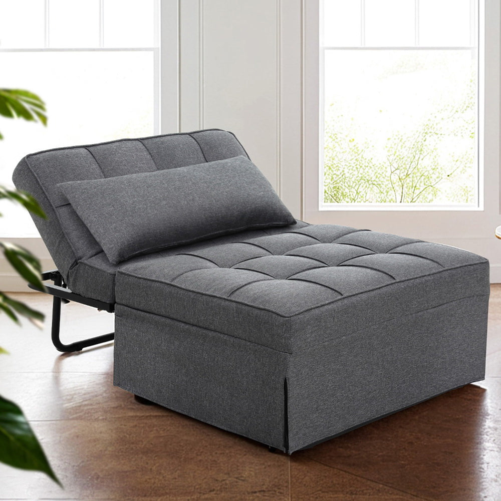 Artiss Sofa Bed Lounge Convertible Ottoman 1 Seater Couch Recliner Linen Grey