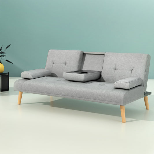 Artiss Sofa Bed 188CM Grey Faux Linen