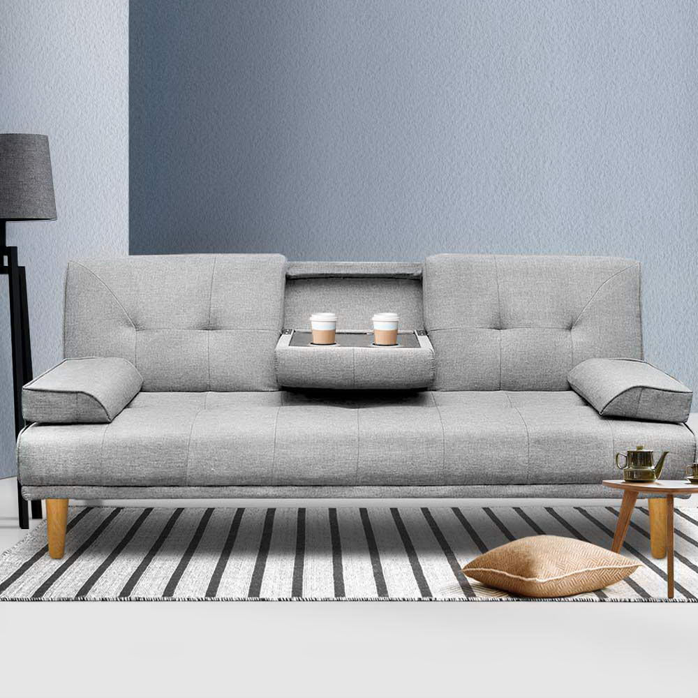 Artiss Sofa Bed 188CM Grey Faux Linen