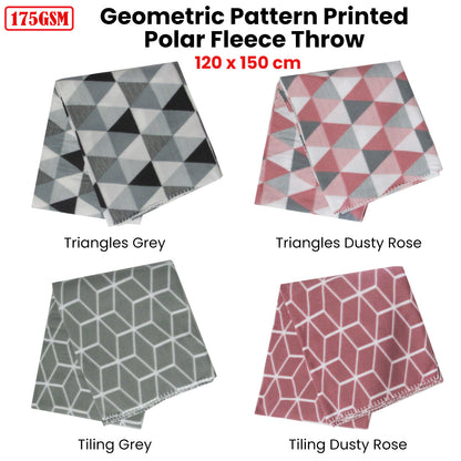 Tiling 175GSM Geometric Pattern Printed Polar Fleece Throw Rug 120 x 150cm Dusty Rose